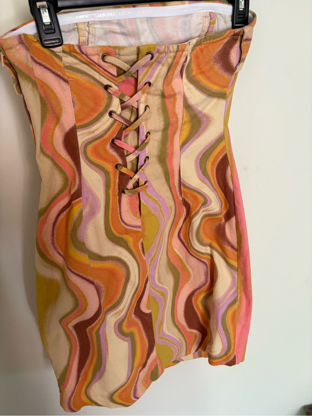 Retro Swirl Lace-Up Mini Dress - Multicolor